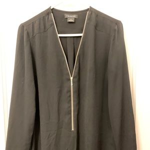 Trouve Zipper Front V-Neck Blouse